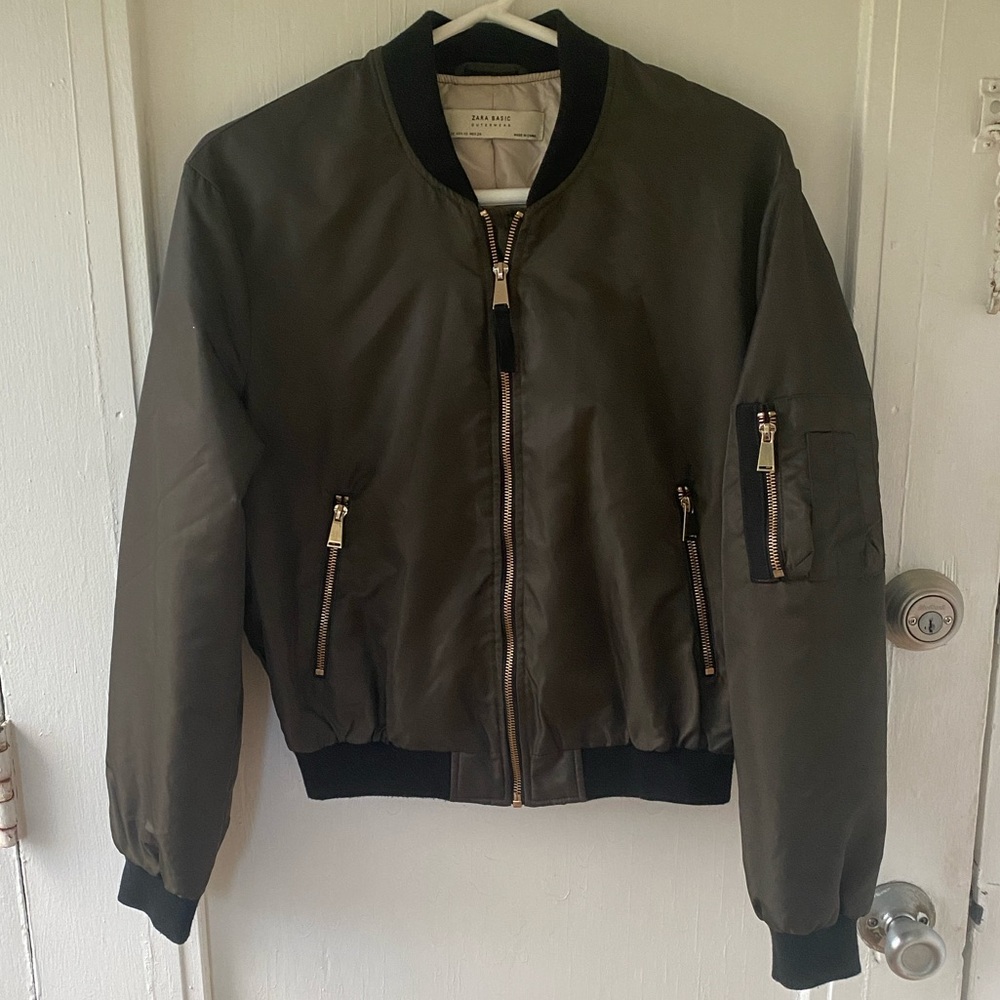 Zara Basic Outerwear Green Full Zip Bomber Jacket For Women - Picture 14 of 14